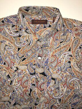 Men's Tori Richard Paisley Short Sleeve Button Front Shirt-Cotton Lawn-Size XL